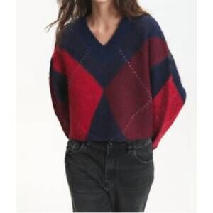 NEW DELUC micah knit v neck sweater in navy